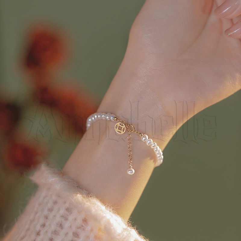 เครื่องประดับ สร้อยข้อมือ จี้ไข่มุกนําโชค หรูหรา สไตล์จีน เรโทร สําหรับผู้หญิง