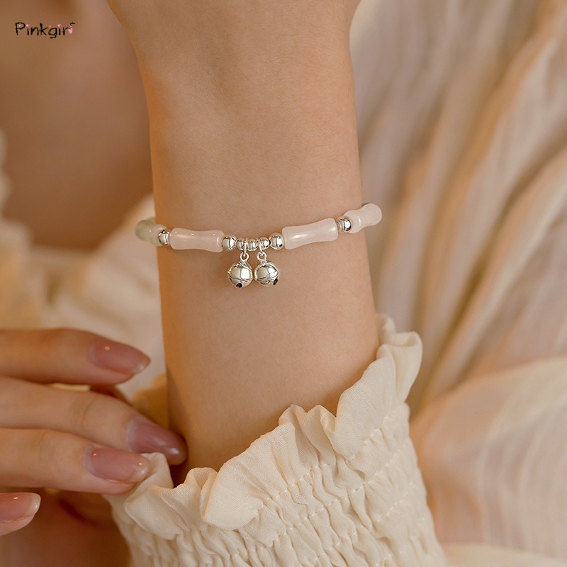 เครื่องประดับ สร้อยข้อมือ ประดับลูกปัดหยกเทียม แบบเรียบง่าย สไตล์จีน สําหรับผู้หญิง