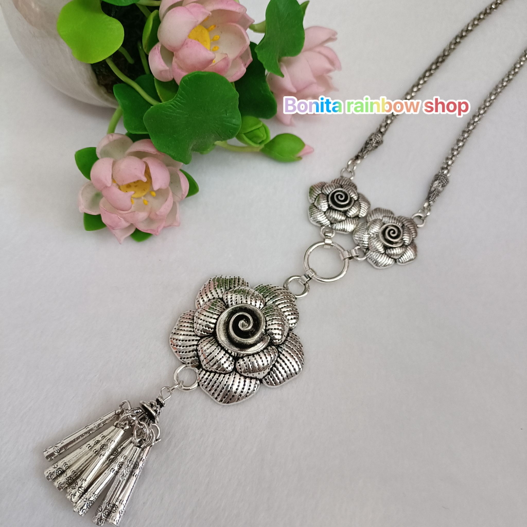 เครื่องประดับชุดไทยล้านนา ชุดเซ็ทสีรมดำ ลายกุหลาบ รุ่น K0021 (แบบแยก)