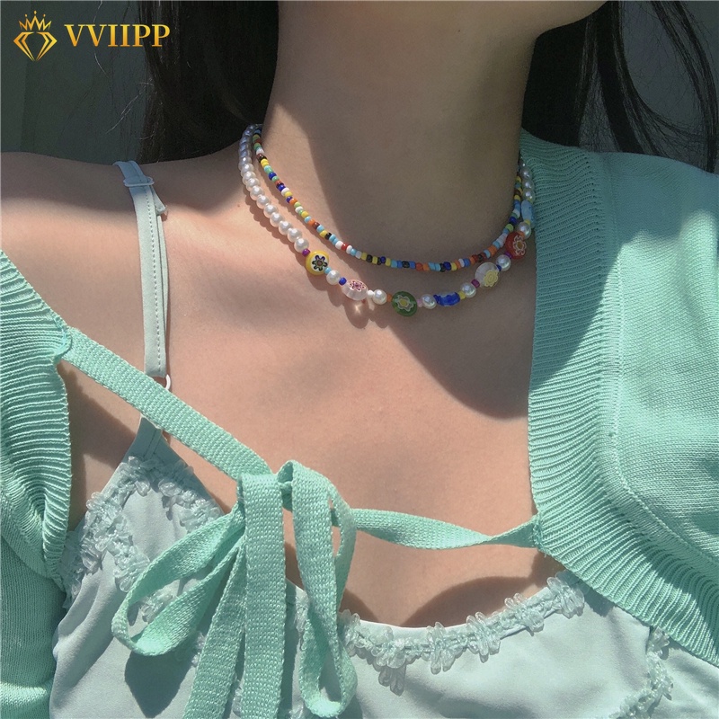 เครื่องประดับผู้หญิงสร้อยคอโชคเกอร์แฟชั่นที่มีสีสันตกแต่งลูกปัดดอกไม้