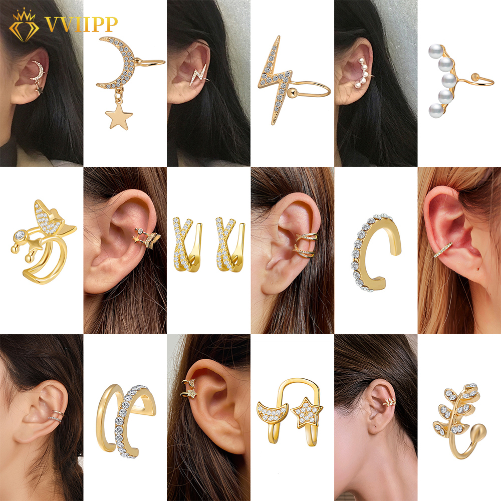 เครื่องประดับแฟชั่นสตรีต่างหูไข่มุกคริสตัลรูปดาวดวงจันทร์สีทองสไตล์เกาหลี