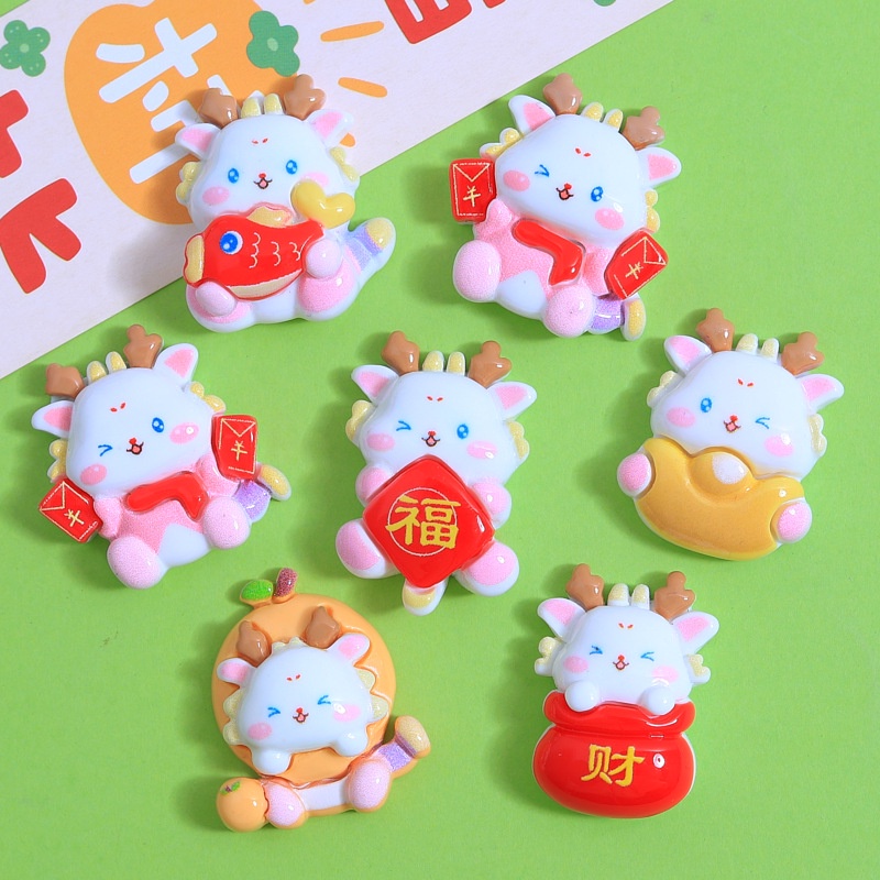 เรซิ่น diy กิ๊บติดผมเรซิ่น รูปการ์ตูนมังกรปีใหม่ เครื่องประดับผม diy แบบสร้างสรรค์