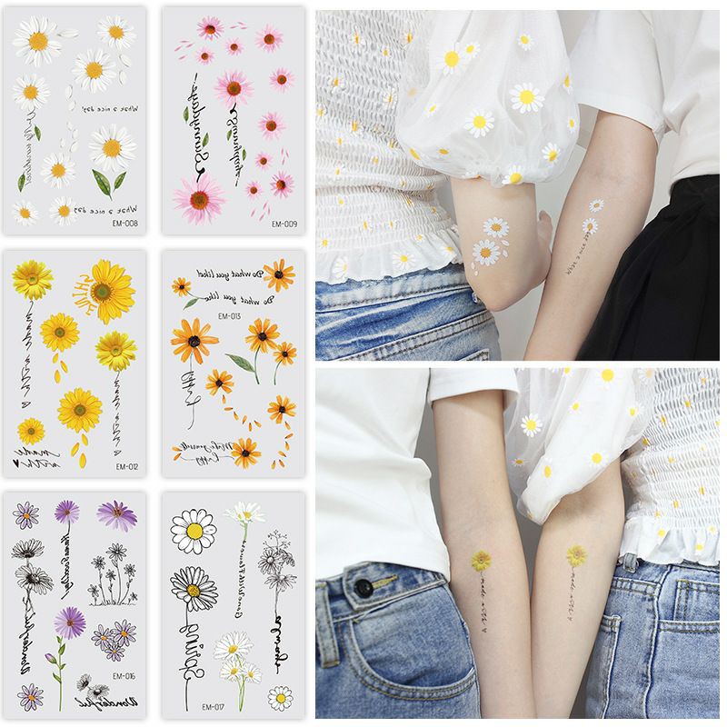 แทททู  Daisy เดซี่ ดอกทานตะวัน (B4) เป็นแบบชั่วคราว 2-7 วัน ติดแล้วสีขึ้นเลย สามารถลบออกได้