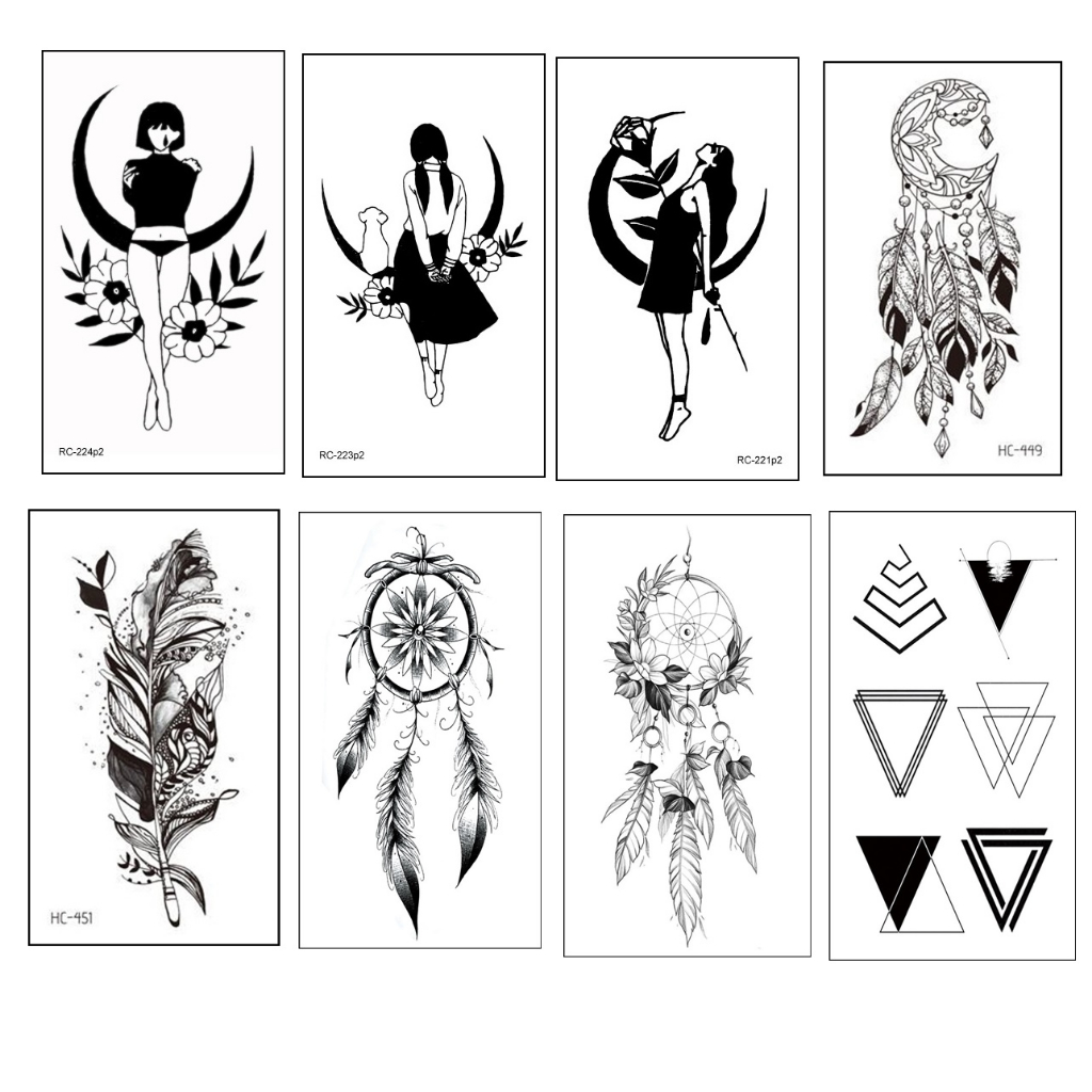 แทททูรอยสักโทนสีดำ (A2) แผ่นขนาด 6*10 CM เป็นแบบชั่วคราว 2-7 วัน ติดแล้วสีขึ้นเลย สามารถลบออกได้