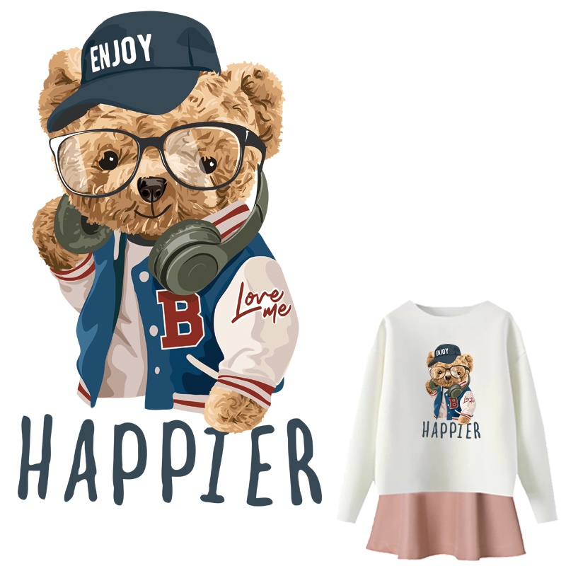แผ่นแพทช์สติกเกอร์ ลายสัตว์ หมี รีดร้อน Diy สําหรับติดตกแต่งเสื้อผ้า