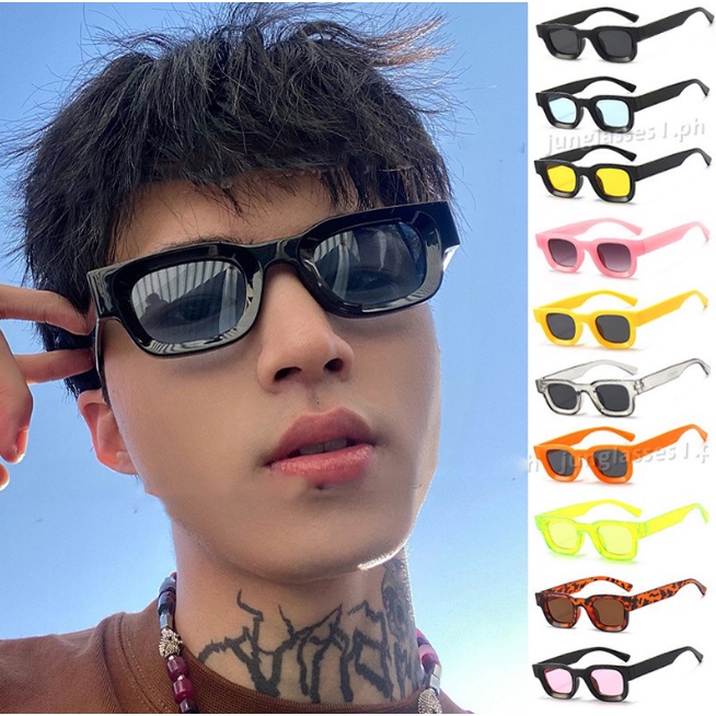 แว่นตากันแดด กรอบเล็ก วินเทจ สี่เหลี่ยม แบรนด์เนม เว้า สีดํา แว่นตากันแดด UV400