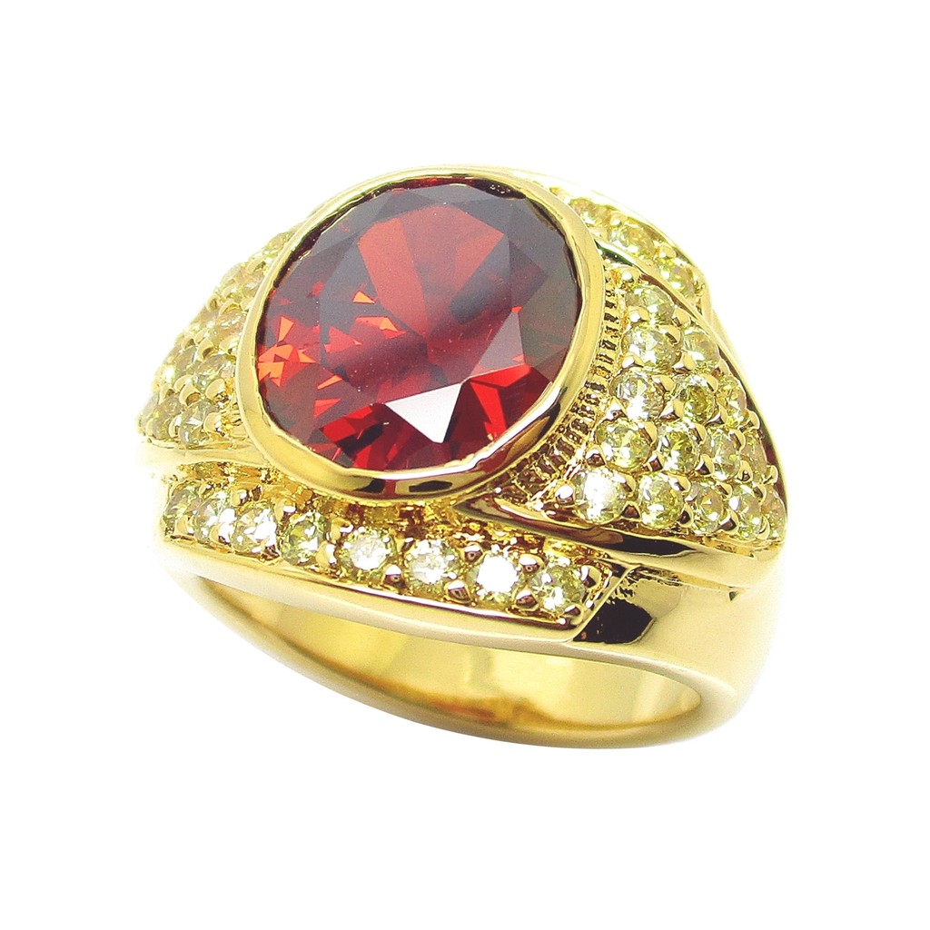 แหวนทองผู้ชาย แฟชั่น พลอยโกเมน ชุบทอง 24k