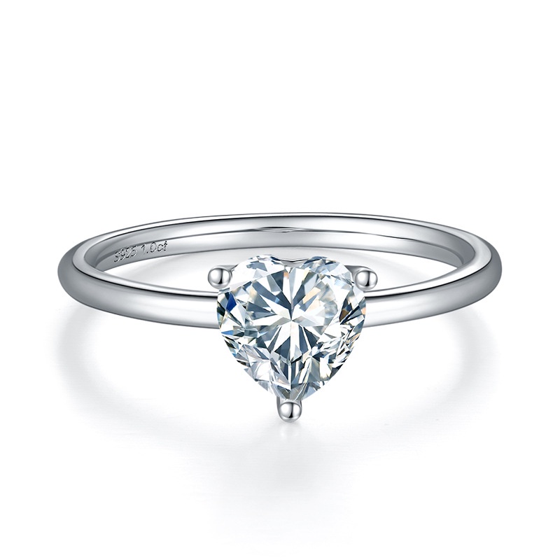 แหวนเงินแท้ 925 รูปหัวใจ 0.5ct 1ct สามง่าม สีขาว สําหรับหมั้น งานแต่งงาน งานเลี้ยง