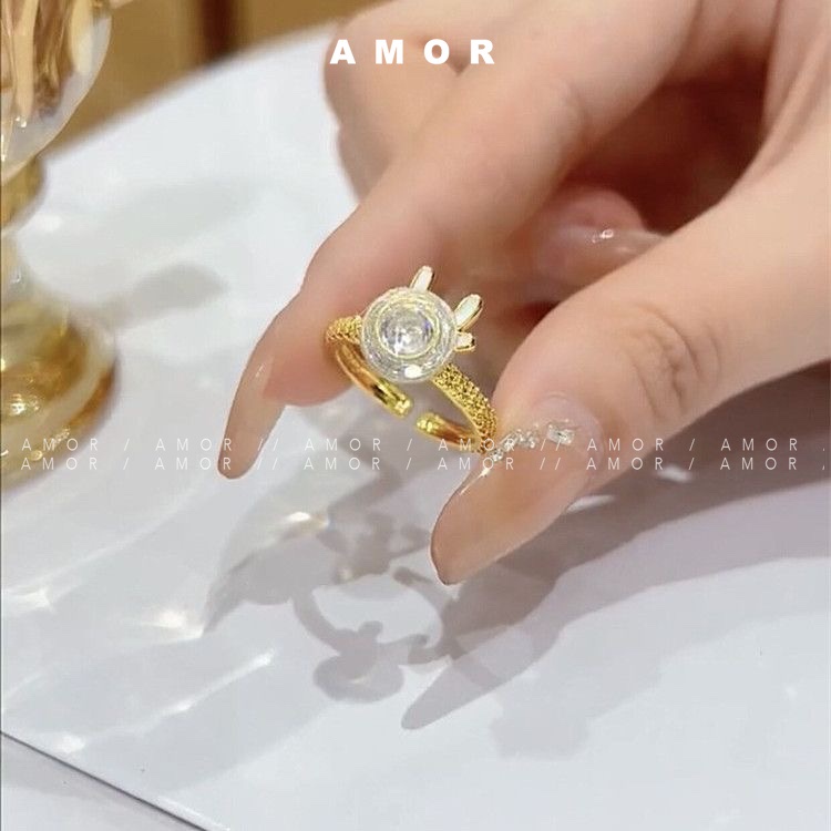แหวนเพชร รูปมังกร ปีใหม่ ปรับได้ หมุนได้ 2024