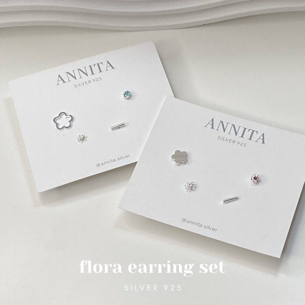 โค้ด 3F875 ลด 45.-  Flora earring set //เซ็ทต่างหูเงินแท้925 ต่างหูดอกไม้ (เซ็ท 4 ชิ้น) เหมาะกับคนผิวแพ้ง่าย