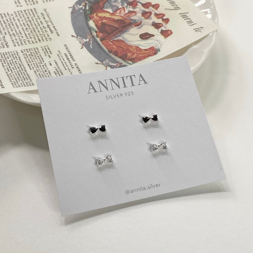 โค้ด 3F875 ลด 45.- // Tiny Bow stud earrings //silver925 ต่างหูโบว์czเงินแท้925 เหมาะกับคนแพ้ง่าย