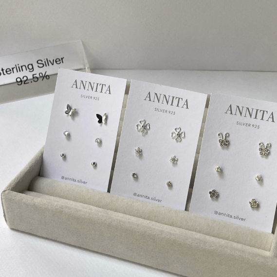 โค้ด 3F875 ลด 45.- sweetie set / silver925 เซ็ทต่างหูเงินแท้925 เซ็ทต่างหู 3 คู่