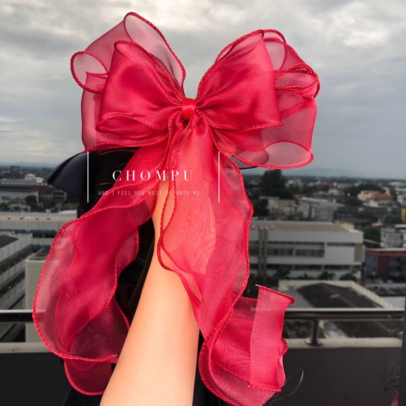 โบว์ติดผม ผ้าแก้วเกาหลี    ฟรุ้งฟริ้งกิ๊บใหญ่หางยาว มี 17 สีพร้อมส่งจ้า