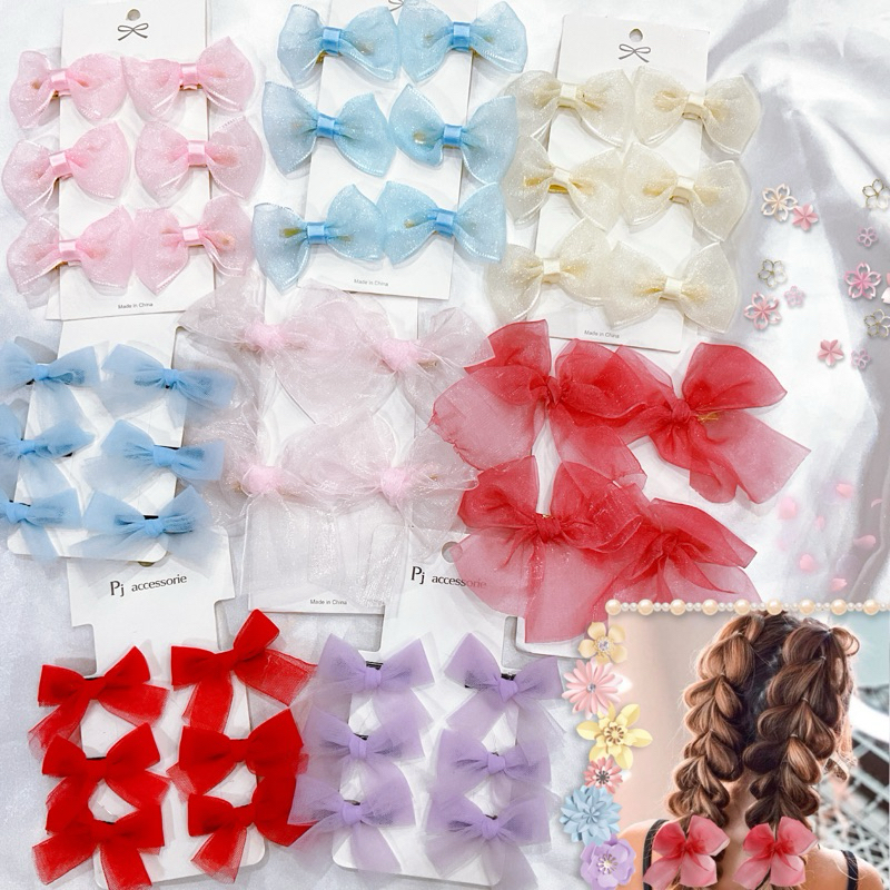 โบว์ผ้าแก้ว ผ้าตาข่ายโปร่ง ✨สวยๆ 4-6 ชิ้น  พร้อมส่งนะคะ