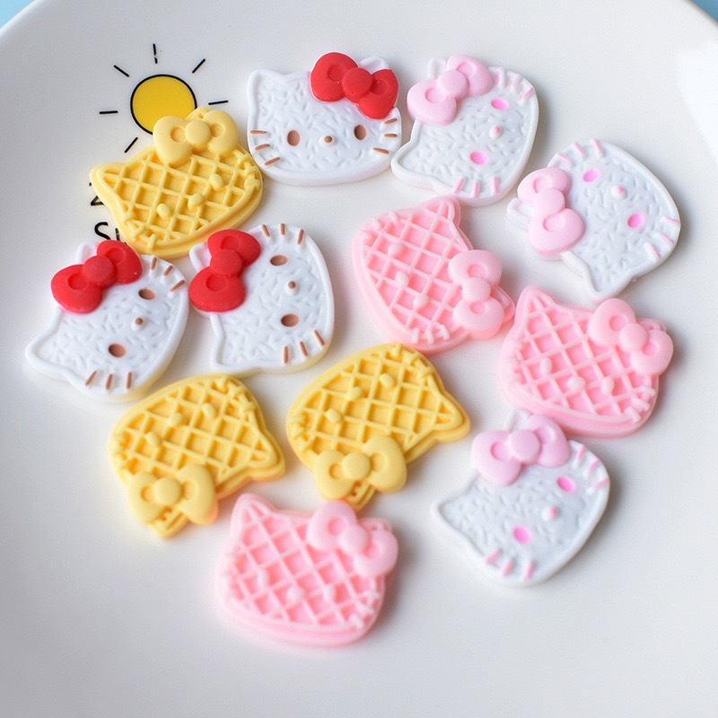 โมเดลเรซิ่น รูปการ์ตูนแมว Hello Kitty 3D สามมิติ แฮนด์เมด DIY สําหรับตกแต่งบิสกิต แพ็กละ 10 ชิ้น