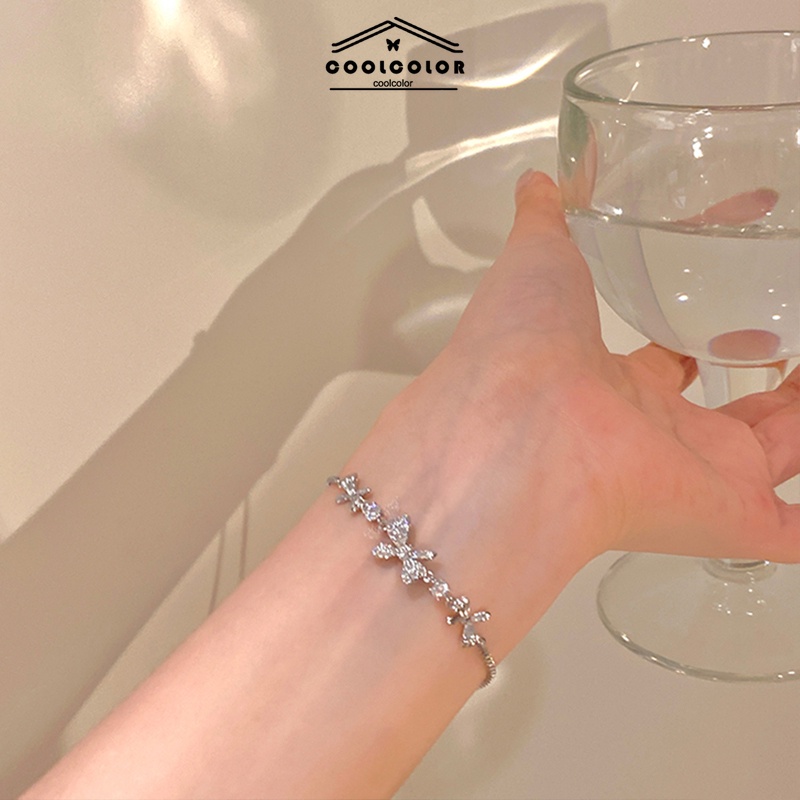 ในไทย-ระดับรายการ Lux Zircon Bow สร้อยข้อมือสำหรับสุภาพสตรีอุปกรณ์เสริมที่ละเอียดอ่อนCOD