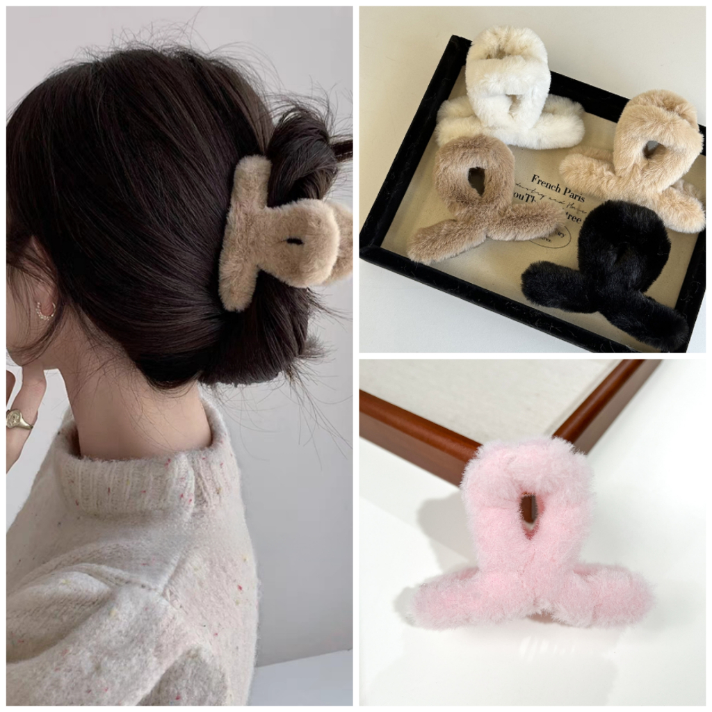 ใหม่ กิ๊บติดผม รูปปลาฉลาม ติดช้อน ขนฟู ให้ความอบอุ่น สีแคนดี้ สไตล์มินิมอล