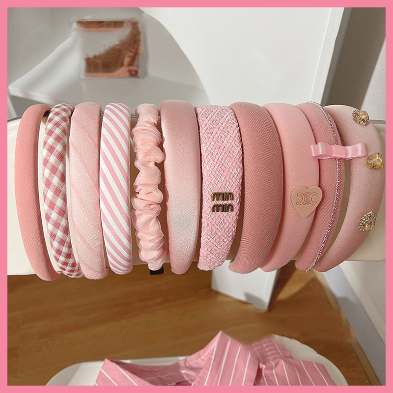 ใหม่ ที่คาดผม แบบกว้าง สีชมพู สไตล์บาร์บี้ สาวหวาน เครื่องประดับผม แฟชั่นหรูหรา