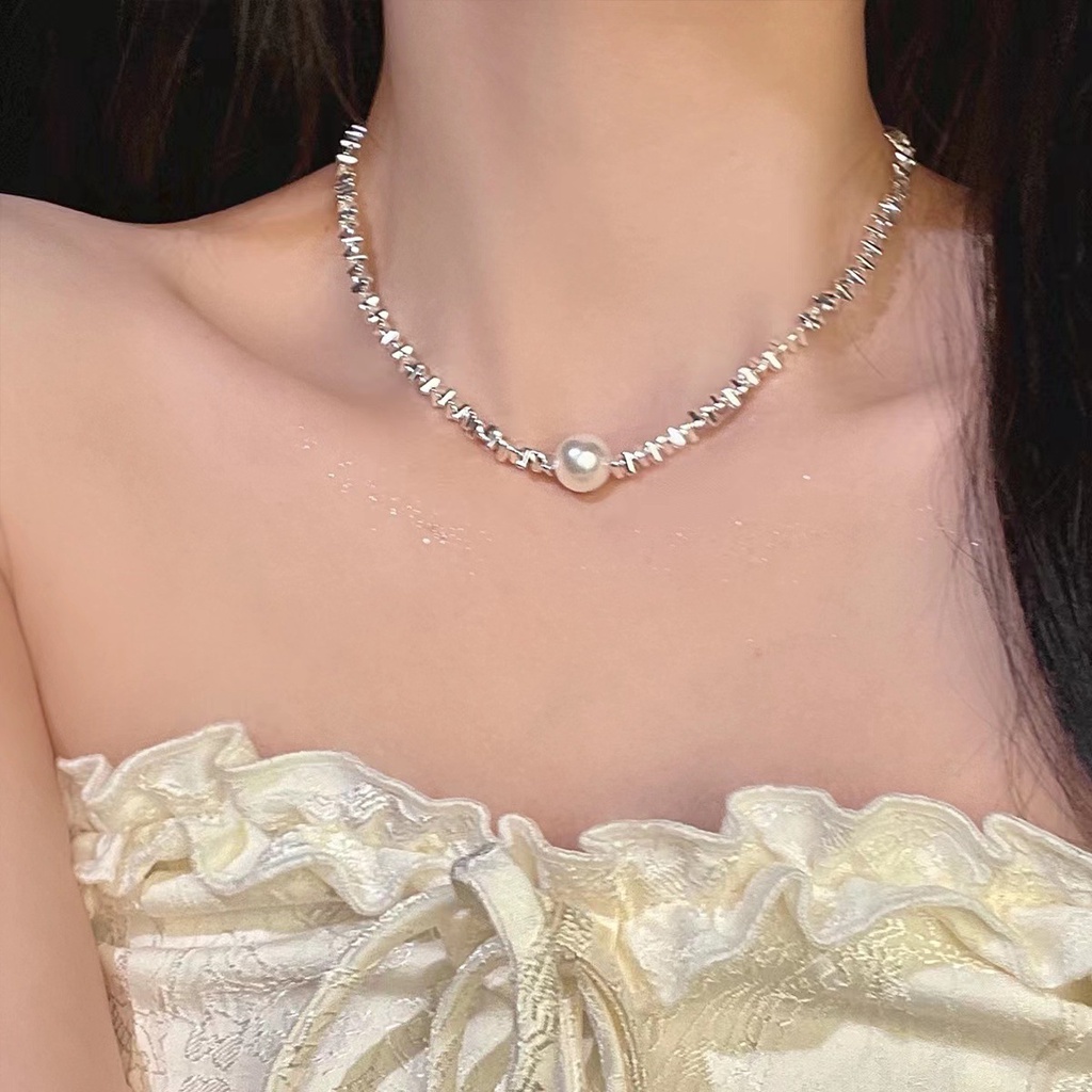ใหม่ สร้อยคอ จี้ไข่มุก สีเงิน สไตล์เรโทร เครื่องประดับแฟชั่น สําหรับผู้หญิง 2023