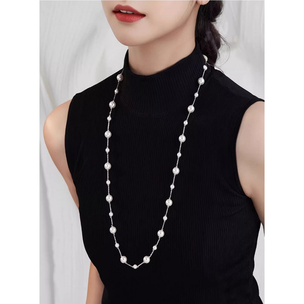 ใหม่ สร้อยคอโซ่ยาว ประดับลูกปัดไข่มุกจําลอง ขนาดเล็ก เรียบง่าย สําหรับผู้หญิง 2023