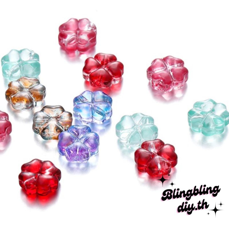 ⋞พร้อมส่ง⋟ ลูกปัดแก้ว ใบโคลเวอร์ 10 ชิ้น