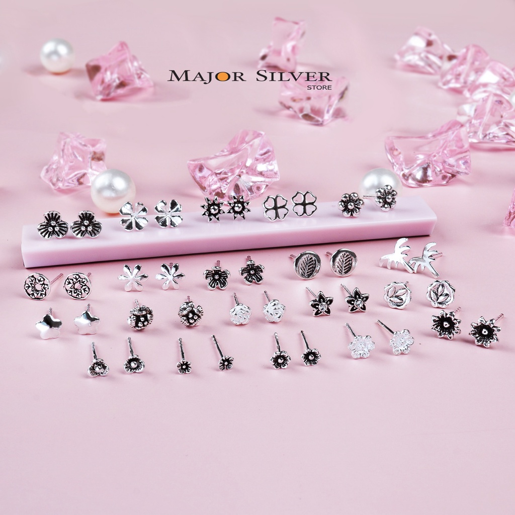 ☘️ต่างหูเงินแท้92.5% ✨ รวมดอกไม้1 ต่างหูรมดำ ตุ้มหูเงินแท้ Silver925 ต่างหูมินิมอล Major Silver Store
