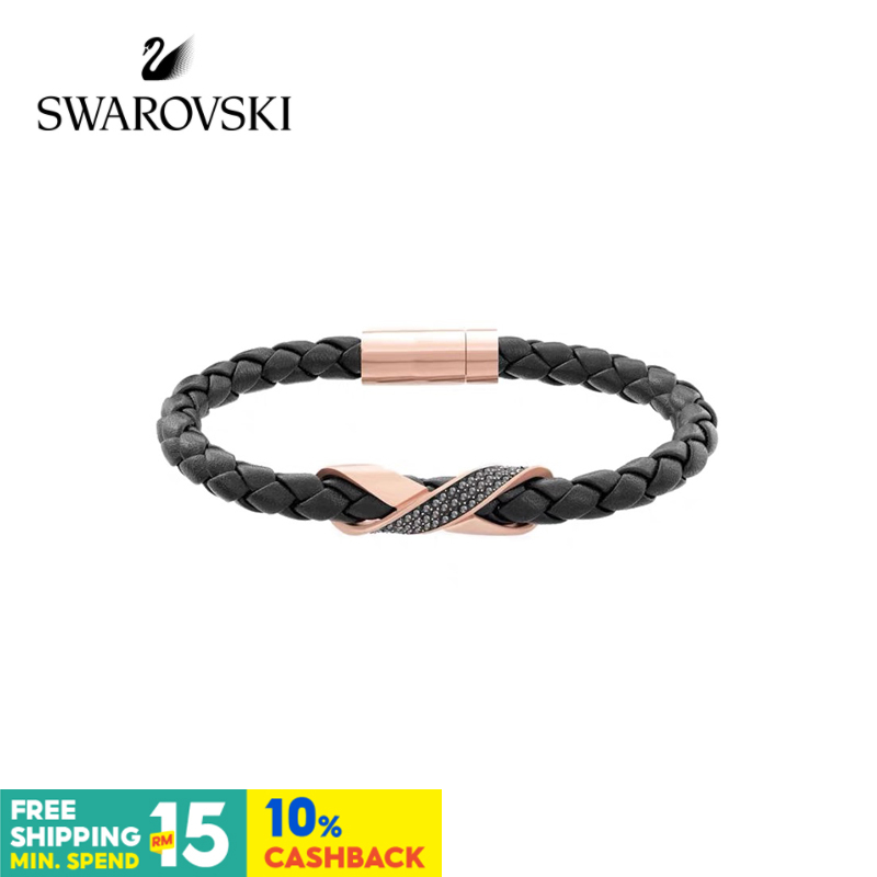 ✨พร้อมส่ง✨Swarovski สร้อยข้อมือเชือกหนังถัก สีดํา หรูหรา ของขวัญวันเกิด สําหรับคู่รัก