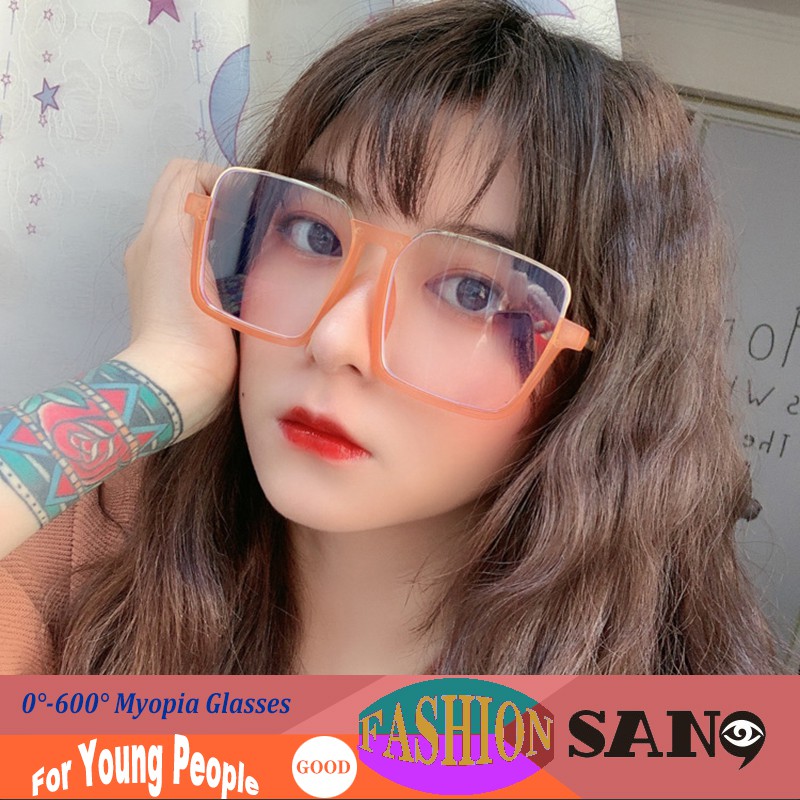 【0°-500° Short-sighted】แฟชั่น INS ผู้หญิงขนาดใหญ่สแควร์แว่นสายตาสั้นแว่นตาสำหรับคนหนุ่มสาว