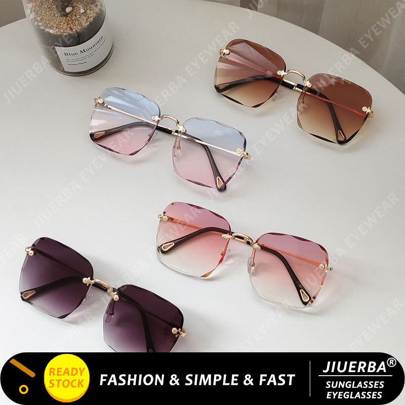 【JIUERBA】COD พร้อมสต็อก แว่นกันแดดทรงเหลี่ยมไร้กรอบสไตล์เกาหลีสำหรับผู้หญิง Korean Ulzzang Stylish Shades for women