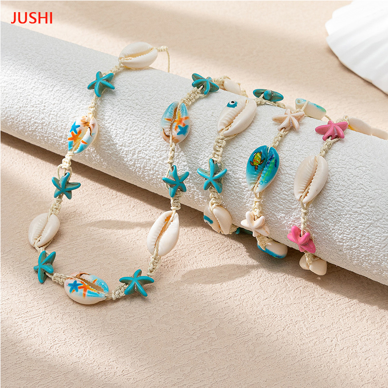【JUSHI】สร้อยข้อมือแฟชั่น ลายการ์ตูนเปลือกหอย ฤดูร้อน สําหรับผู้หญิง
