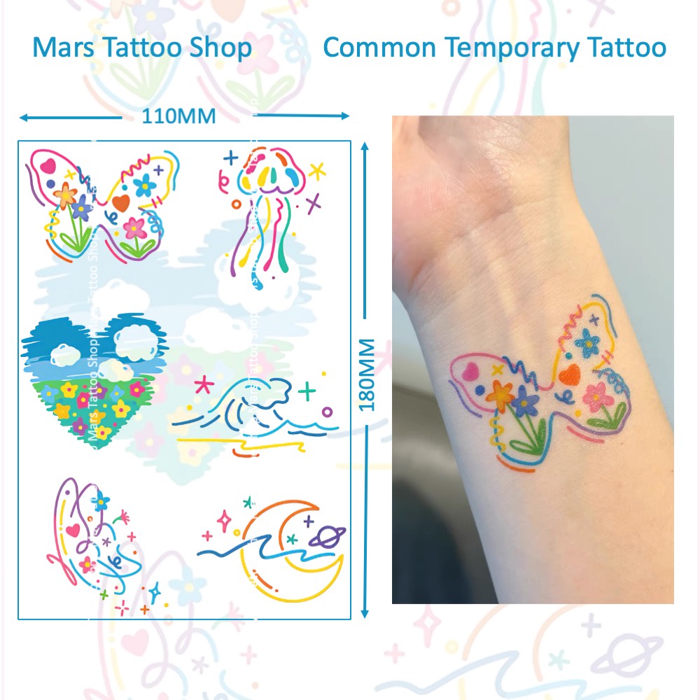 【Mars Tattoo】รอยสักชั่วคราว ลายผีเสื้อ ผีเสื้อ ดวงจันทร์ ติดทนนาน CD006