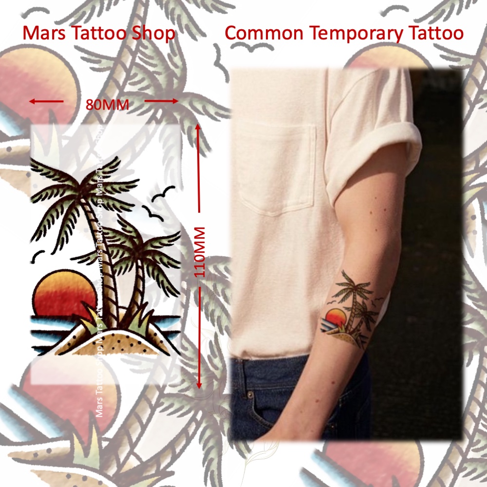 【Mars Tattoo】สติกเกอร์รอยสักชั่วคราว ลายต้นปาล์ม ชายหาด โรงเรียนโบราณ ติดทนนาน CX070
