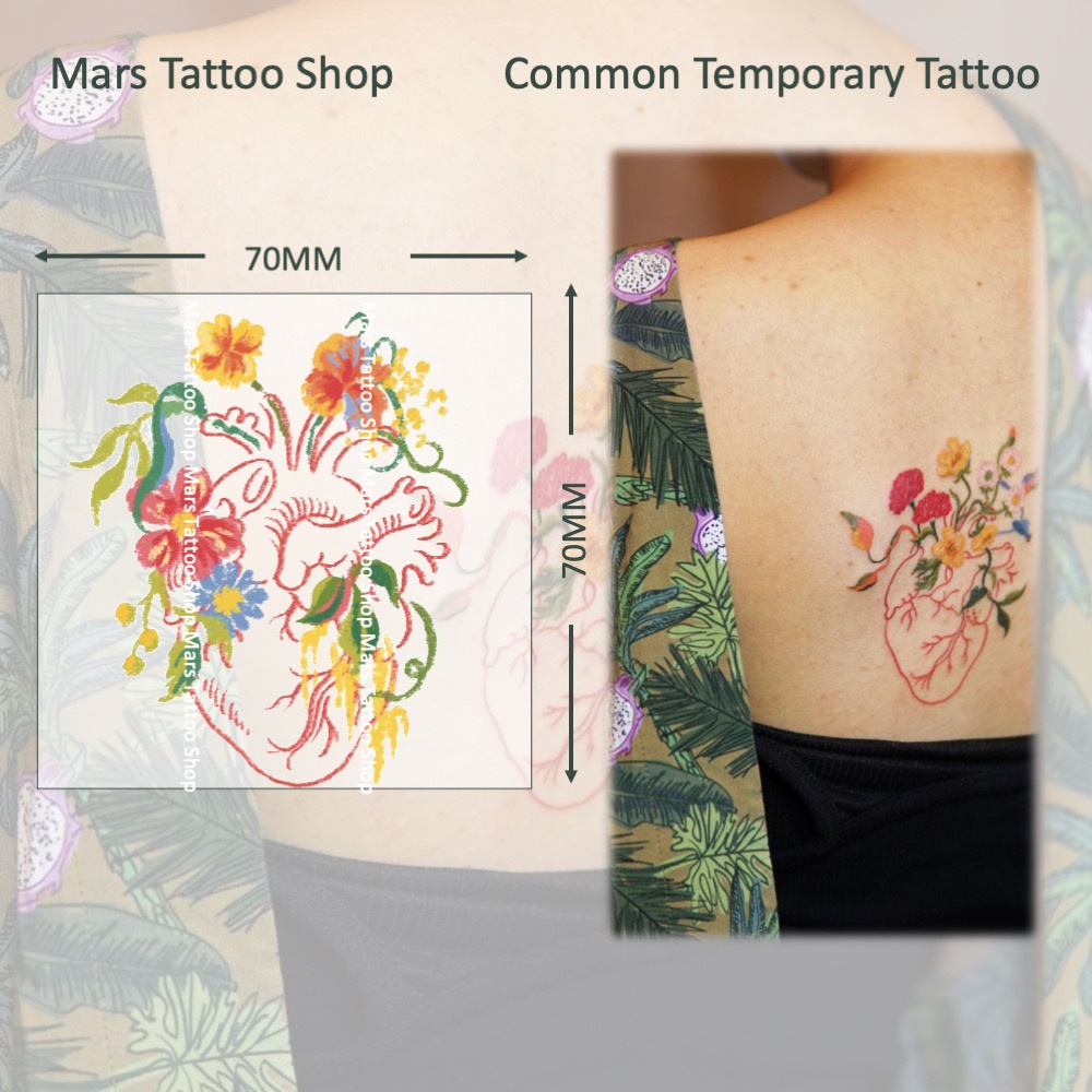 【Mars Tattoo】สติกเกอร์รอยสักชั่วคราว ลายหัวใจ ดอกไม้ หลากสี ติดทนนาน CX021
