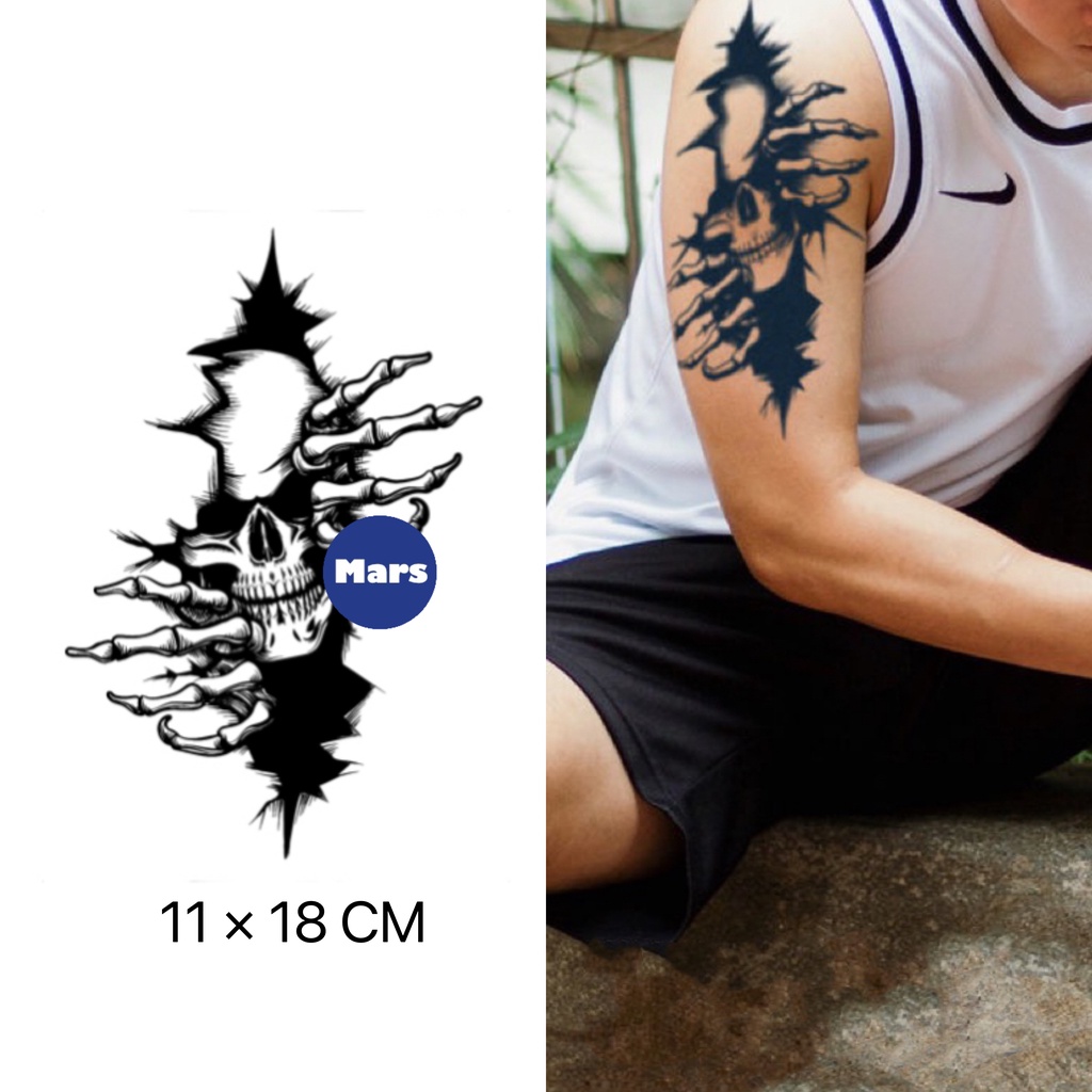 【Mars Tattoo】ใหม่ สติกเกอร์รอยสักชั่วคราว ลายโครงกระดูก กึ่งถาวร ใช้ได้นาน 2 สัปดาห์ D068