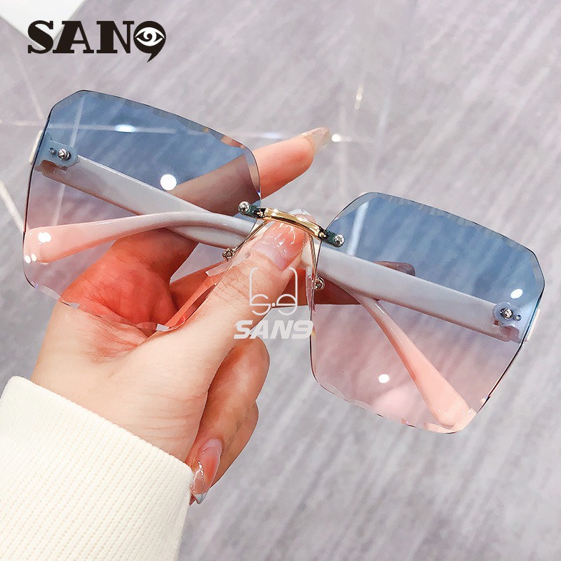 【พร้อมส่ง】COD (San9) แว่นตากันแดด ไร้ขอบ ขนาดใหญ่ ป้องกันรังสียูวี แฟชั่นสําหรับผู้หญิง
