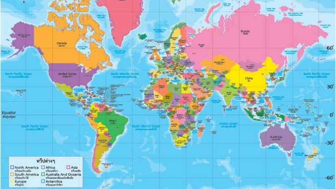 NEW! ✨ โปสเตอร์แผนที่โลก World Map #EP-576 โปสเตอร์พลาสติก สื่อการเรียนรู้