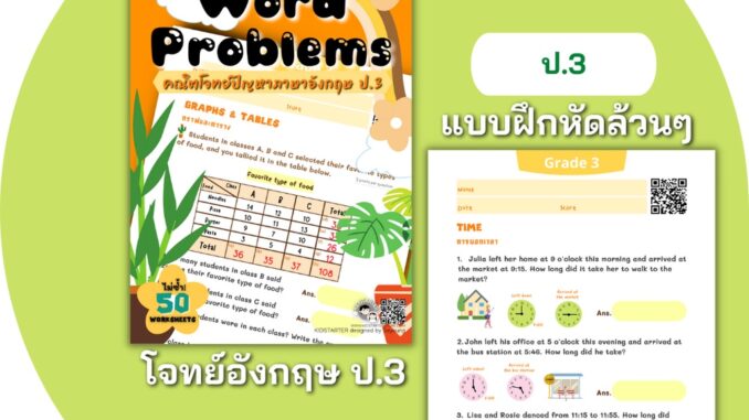 ป.3 โจทย์ภาษาอังกฤษ ทำในTabletได้ โจทย์ปัญหา คณิตศาสตร์ คณิตคิดเร็ว บวกลบเลข บวกลบคูณหาร แบบฝึกหัด เด็ก ป 1