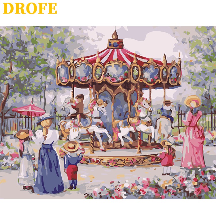 DROFE ภาพวาดระบายสีตามตัวเลข DIY ลายสดใสร่าเริง สำหรับตกแต่งบ้าน ขนาด 50X40 ซม.