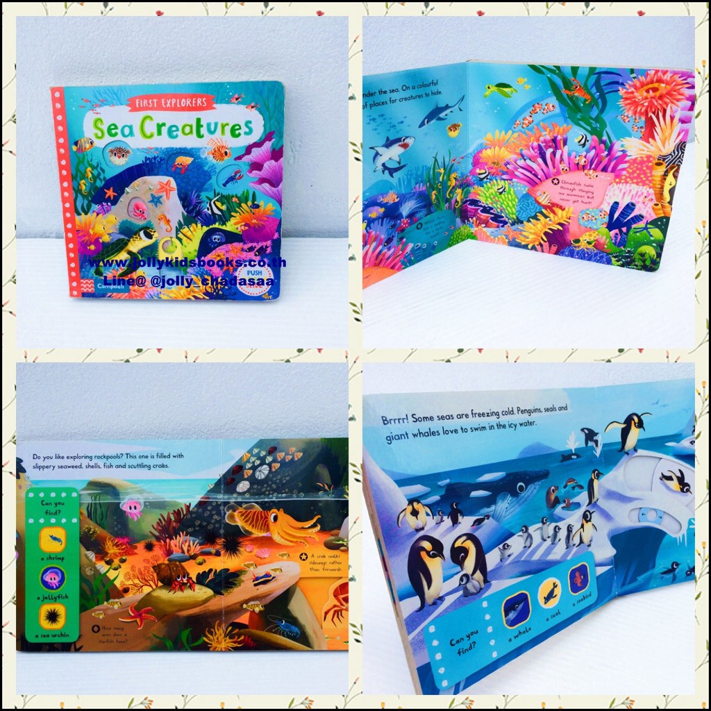 ดึง Sea Creatures (push pull slide board book) เหมาะสำหรับ 1+ กระดาษแข็งหนาทุกหน้า