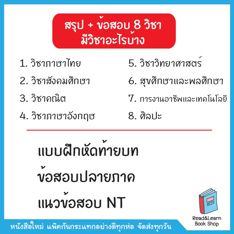 สรุปเข้มเนื้อหา + ข้อสอบ 8 วิชา (ป.1 - ป.6)