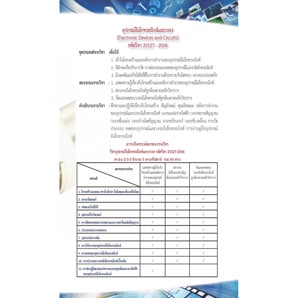 หนังสือเรียนวิชา อุปกรณ์อิเล็กทรอนิกส์และวงจร 20127-2006