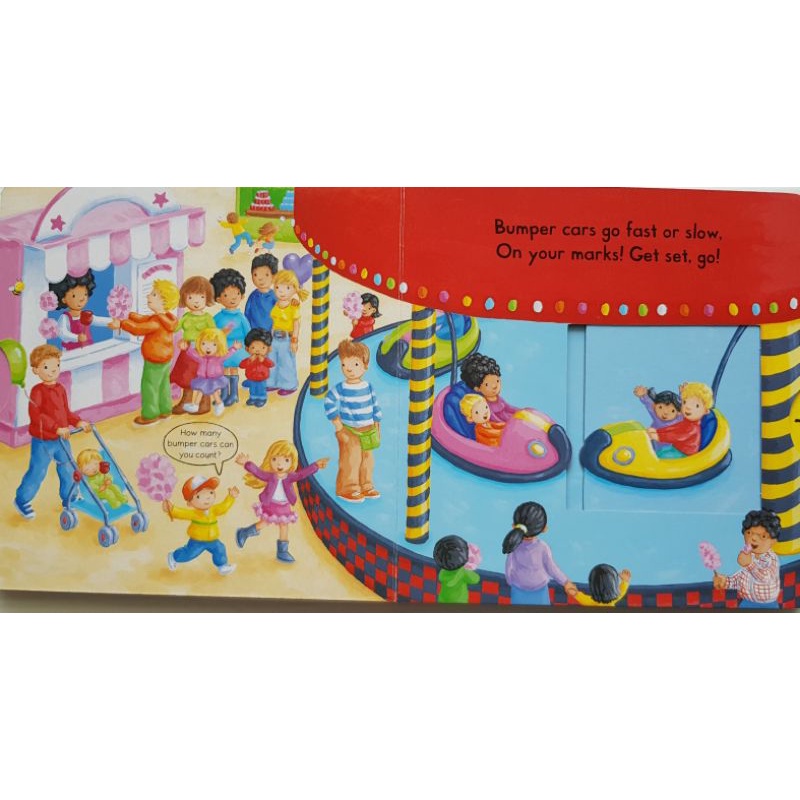 Busy Fun fair (push pull slide board book)  ของใหม่ของแท้นำเข้าจากประเทศอังกฤษ