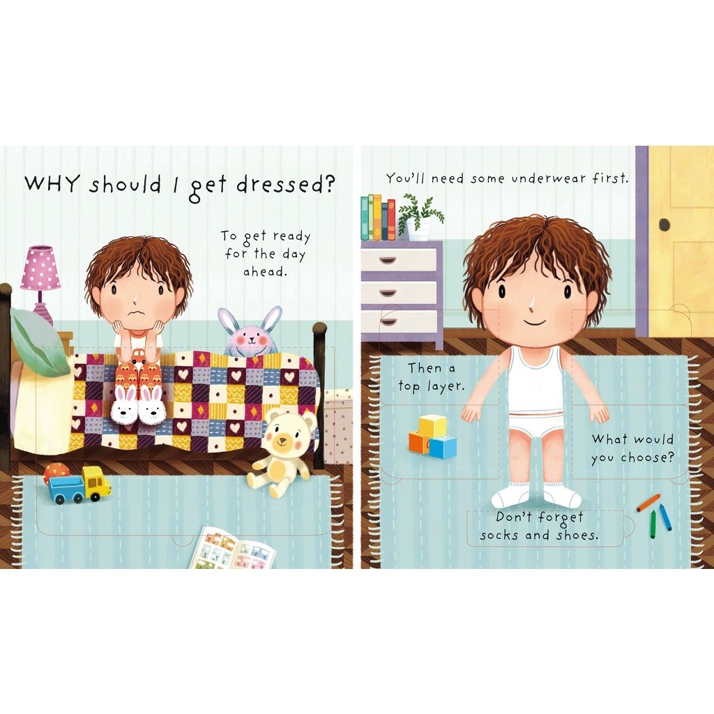 DKTODAY หนังสือ USBORNE LIFT-THE-FLAP VERY FIRST Q&A :WHY SHOULD I GET DRESSED? (AGE 3+)