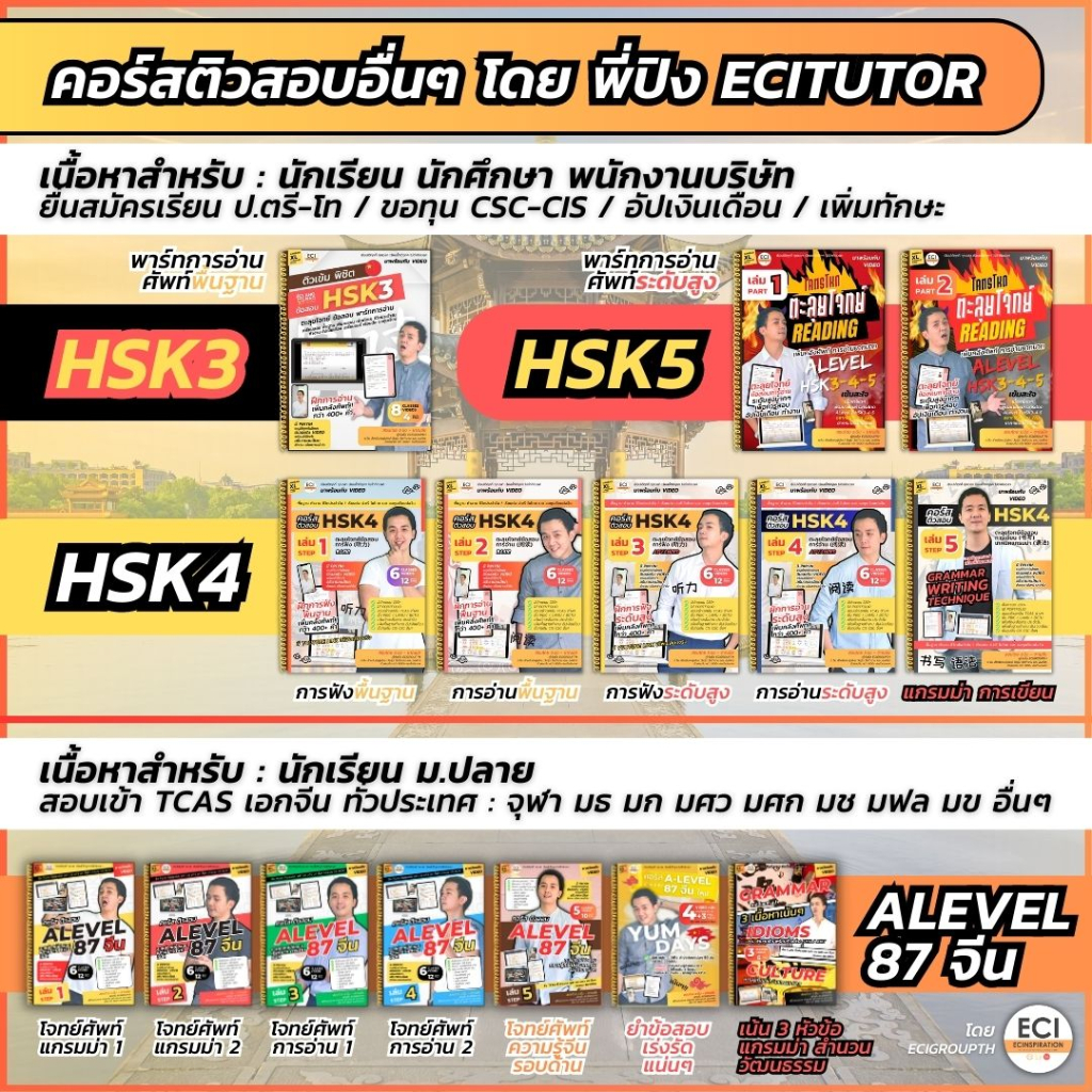 [ECITutor - SET5 เล่ม] HSK4 หนังสือเรียน ภาษาจีน - หลักสูตรพื้นฐาน ฟัง อ่าน แกรมม่า 5 Steps - พร้อม Video เรียนออนไลน์