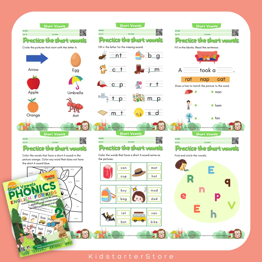 Phonics (3-6yrs.) VOWEL ทำในTabletได้  English For Kids โฟนิกส์ เด็ก ภาษาอังกฤษ แบบฝึกหัด อนุบาล ป.1 ป.2 ป1 ป2