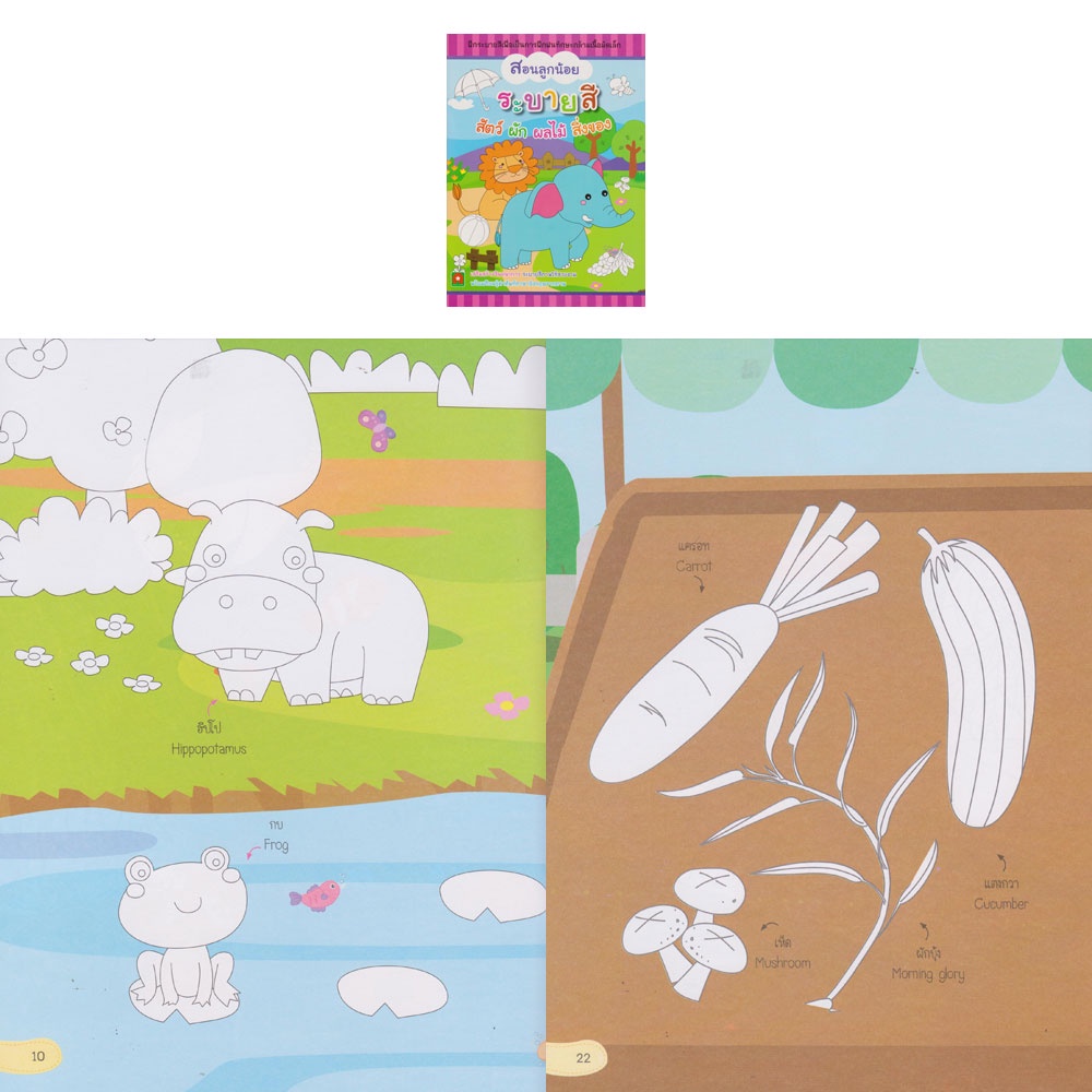 Aksara for kids หนังสือ สอนลูกน้อย ระบายสี สัตว์ ผัก ผลไม้ สิ่งของ