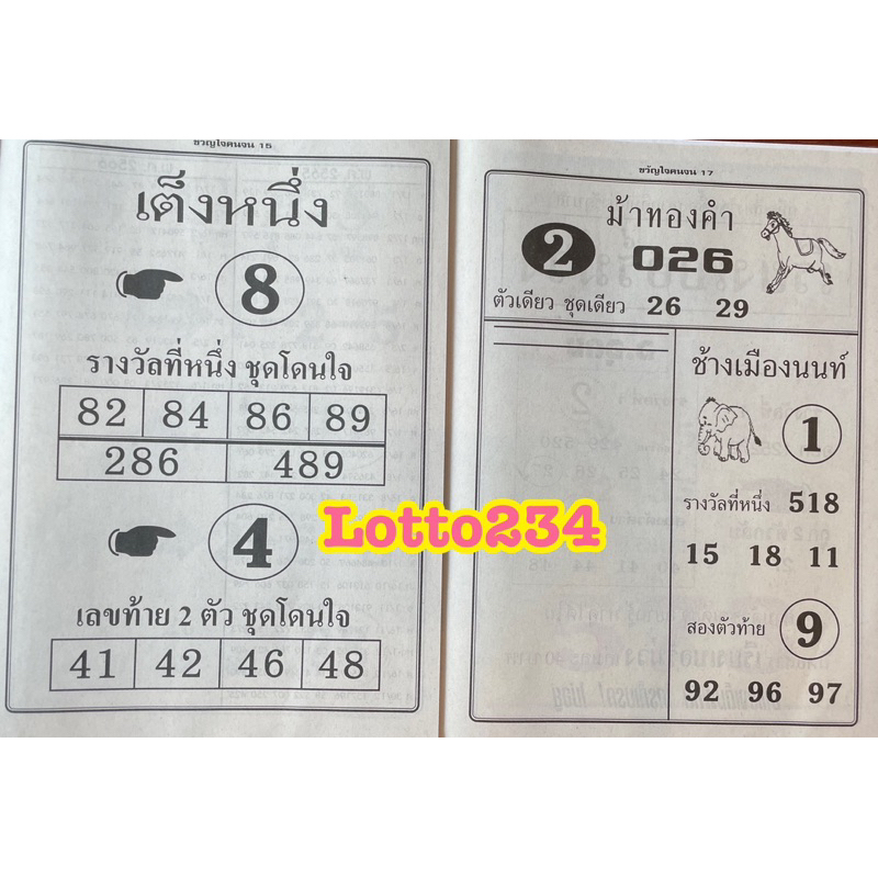 ขวัญใจคนจน รายงวด งวดใหม่ หนังสือหวย ล็อตเตอรี่ เลขเด็ด เลขดัง