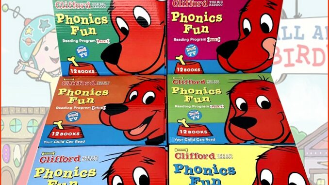 (ใช้โค้ดรับcoinคืน10%ได้) พร้อมส่ง *ลิขสิทธิ์แท้*  ชุดหนังสือ Clifford Fun Phonics Pack 1-6 จำนวน 72 Books Scholastic สแกน QR code เพื่อฝึกออกเสียงตาม