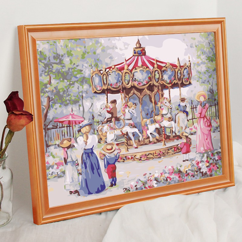 DROFE ภาพวาดระบายสีตามตัวเลข DIY ลายสดใสร่าเริง สำหรับตกแต่งบ้าน ขนาด 50X40 ซม.